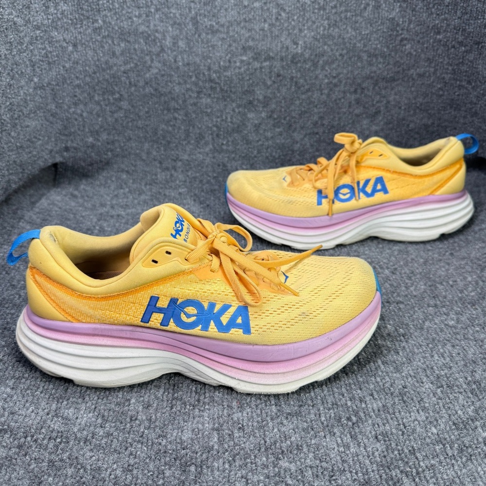 Hoka Bondi 8 Womens 9.5 Yellow Orange Running Walking Shoes 1127952ICYC